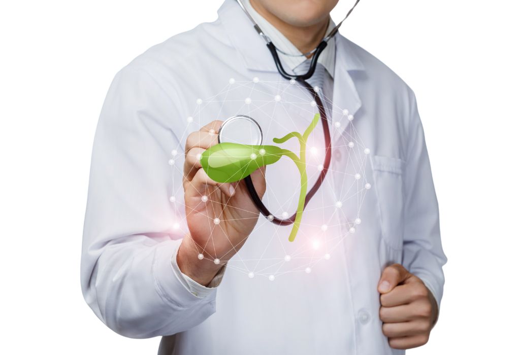 A gallstone specialist surgeon showing the gallbladder